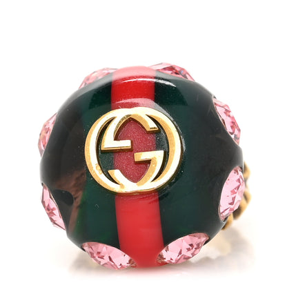 Gucci Crystal Resin Sylvie Vintage Web Ring Green Red 1 of 4
