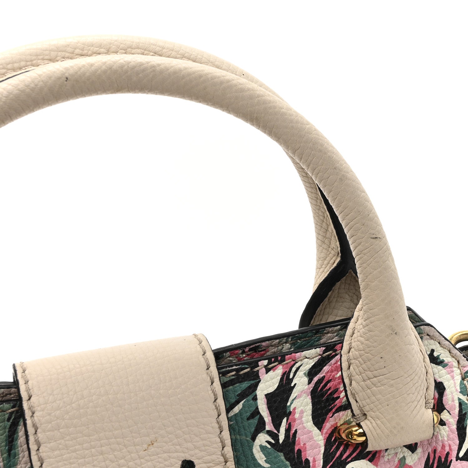 Burberry Soft Grain Calfskin Floral Print Medium Buckle Tote Natural Emerald Green 12 of 13