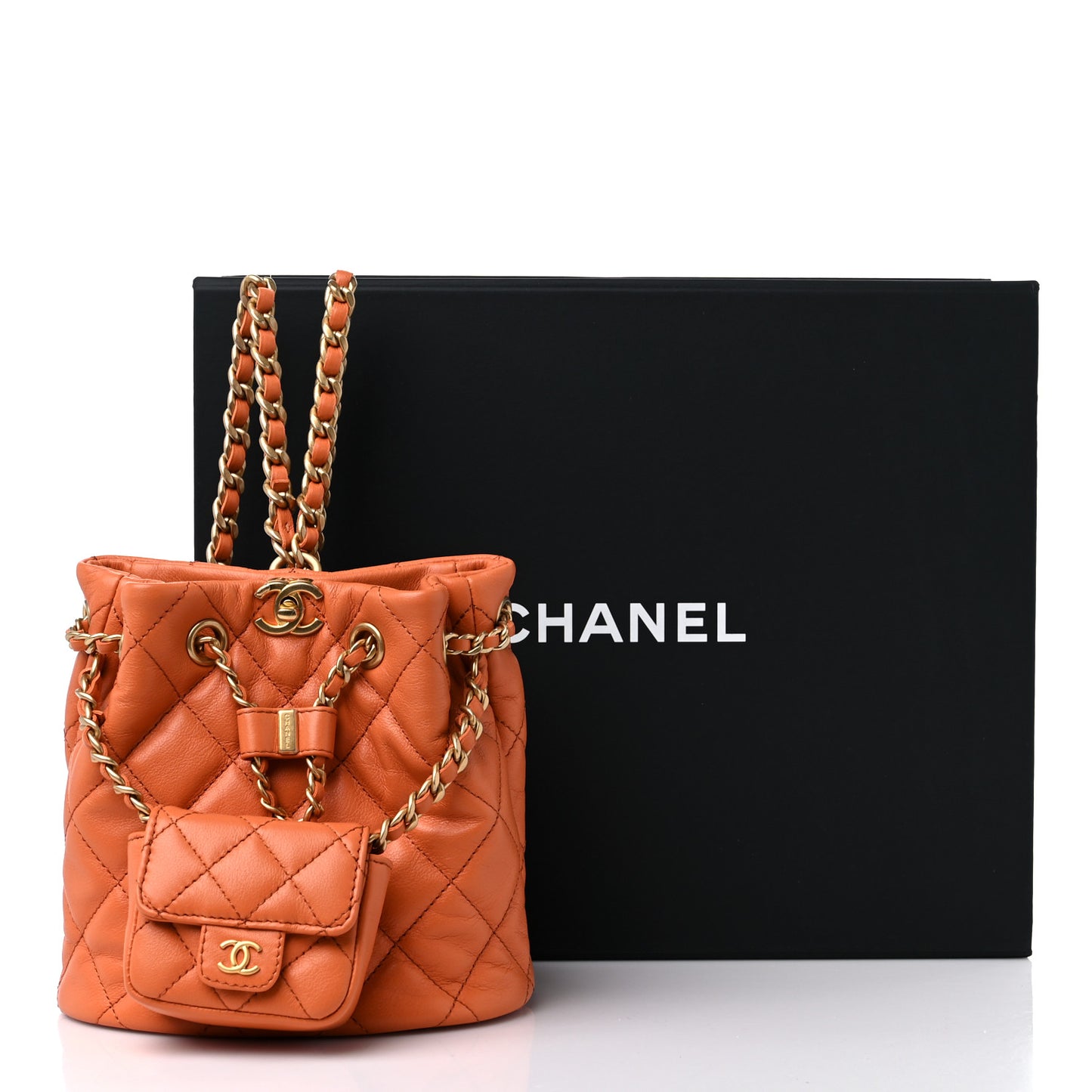 Calfskin Quilted Small CC Chain Bucket Backpack Orange