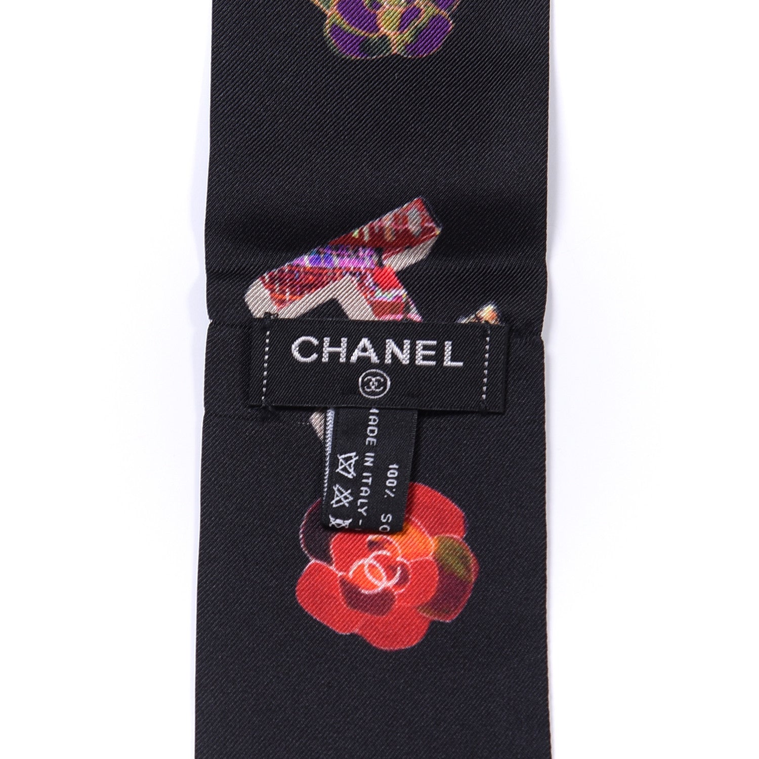 Chanel Silk Bandeau Scarf Black Multicolor 3 of 3