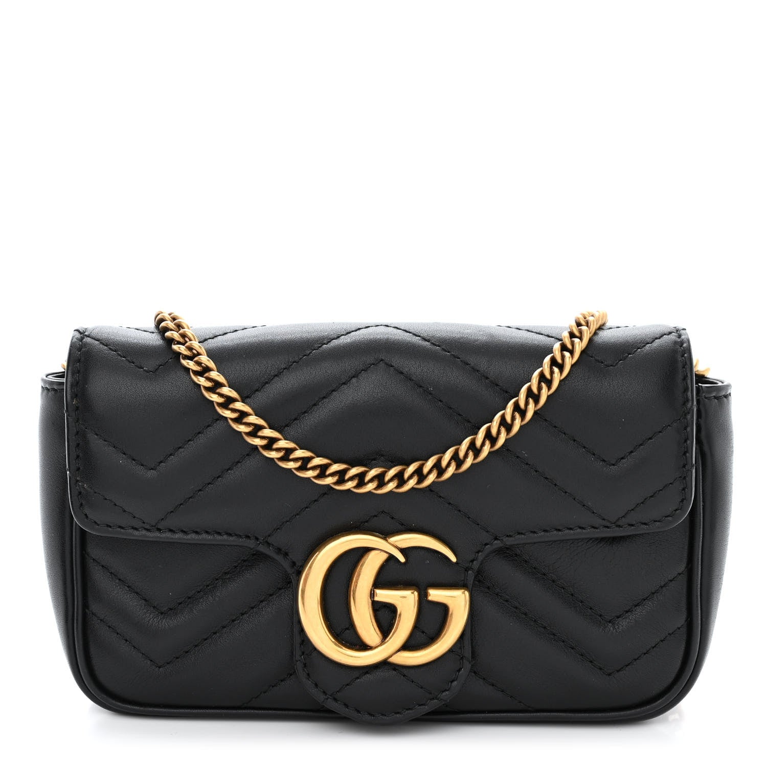 Gucci Calfskin Matelasse Super Mini GG Marmont Shoulder Bag Black 1 of 11