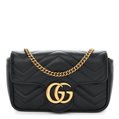 Gucci Calfskin Matelasse Super Mini GG Marmont Shoulder Bag Black 1 of 11