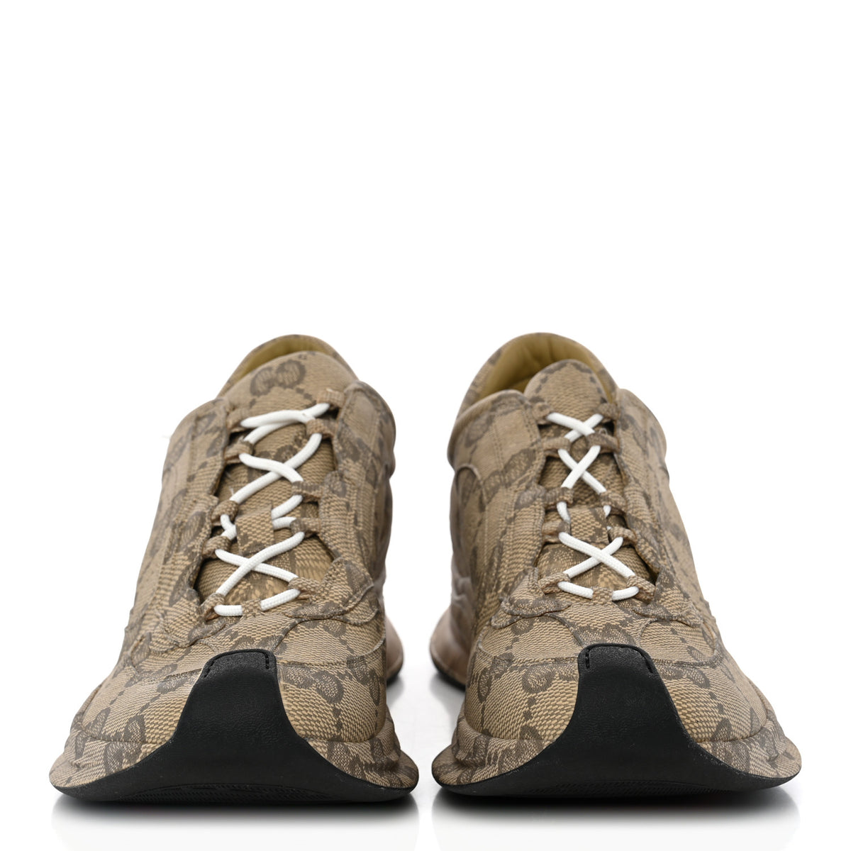 Ultralight Plume Calfskin Monogram Printed Mens Gucci Run Sneakers 11.5 Beige Ebony