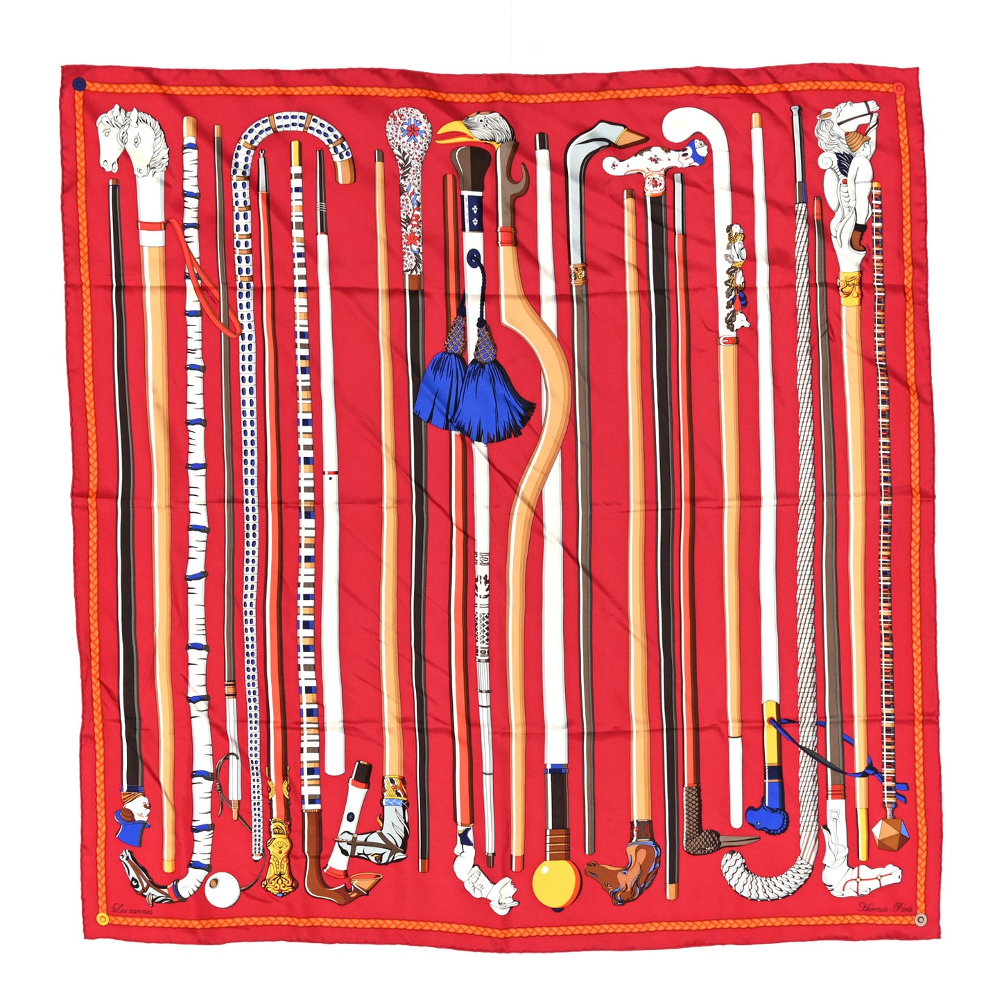 Silk Les Cannes Scarf 90 Scarf Rouge H Grege Bleu