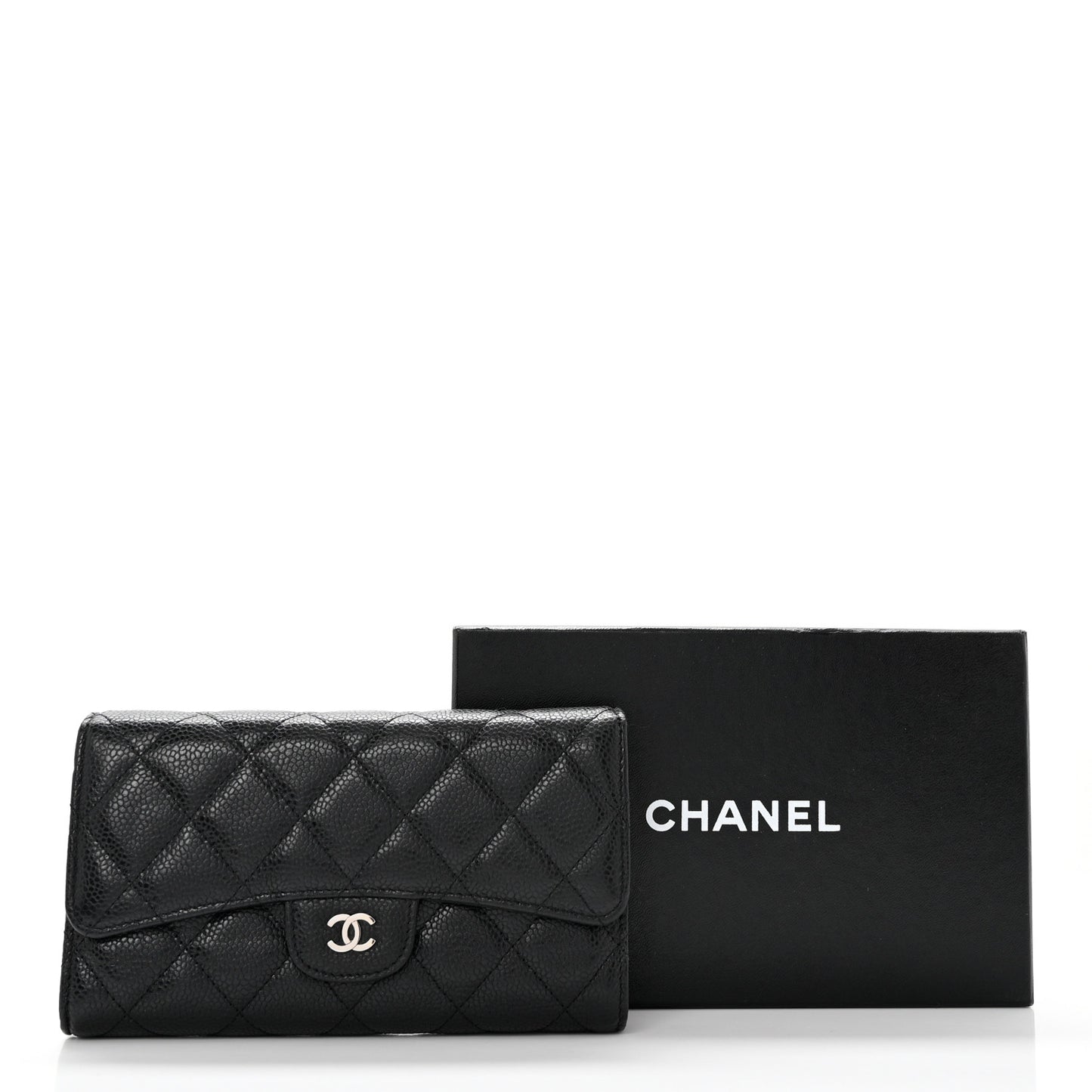 Caviar Quilted Long Flap Wallet Black