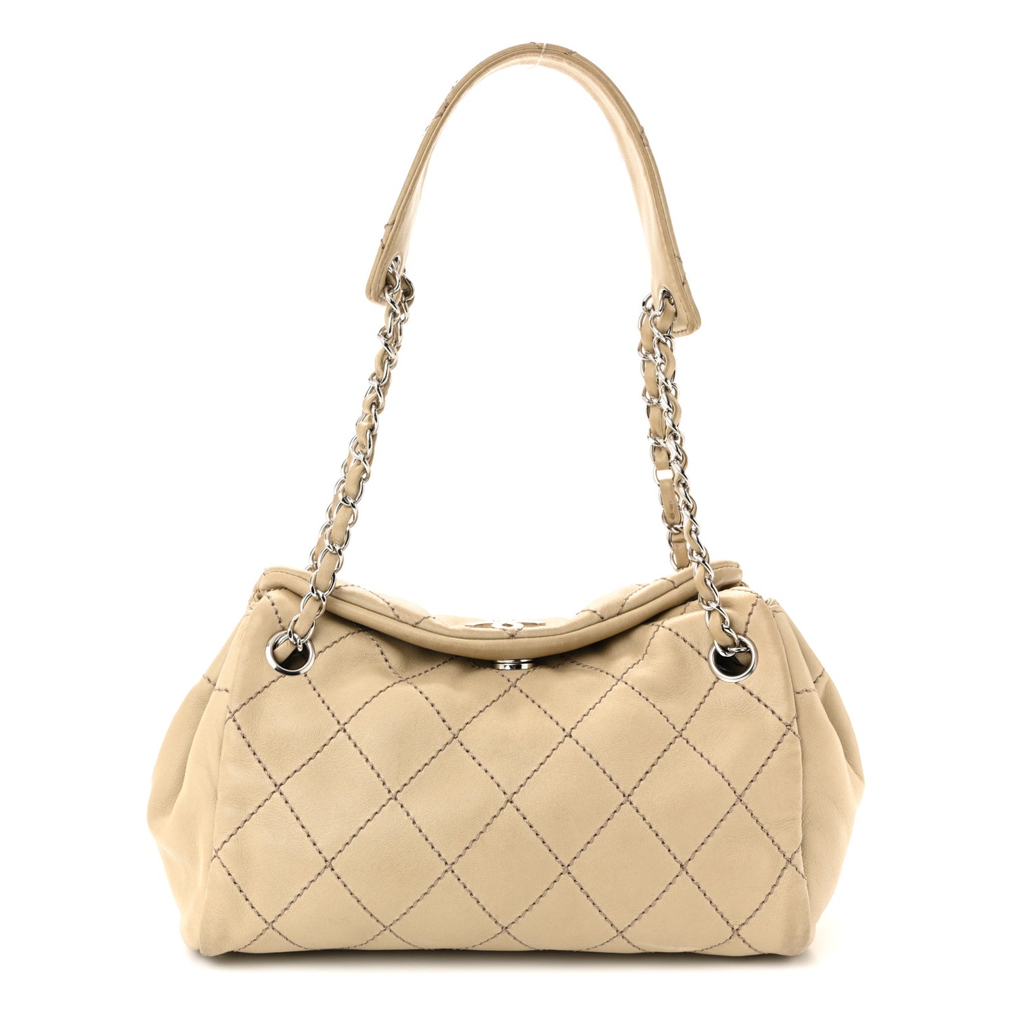 Lambskin Stitched Accordion Tote Beige