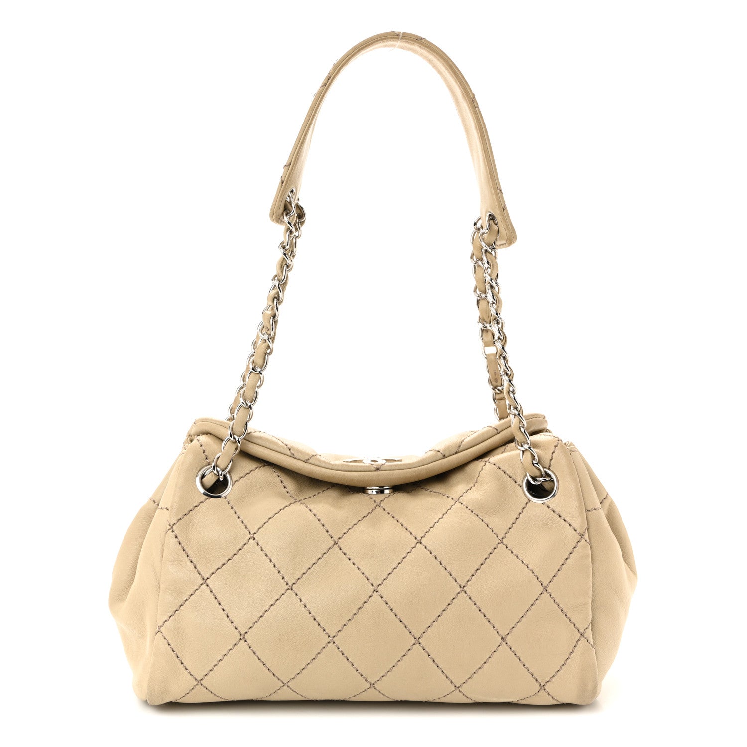 Chanel Lambskin Stitched Accordion Tote Beige 1 of 10