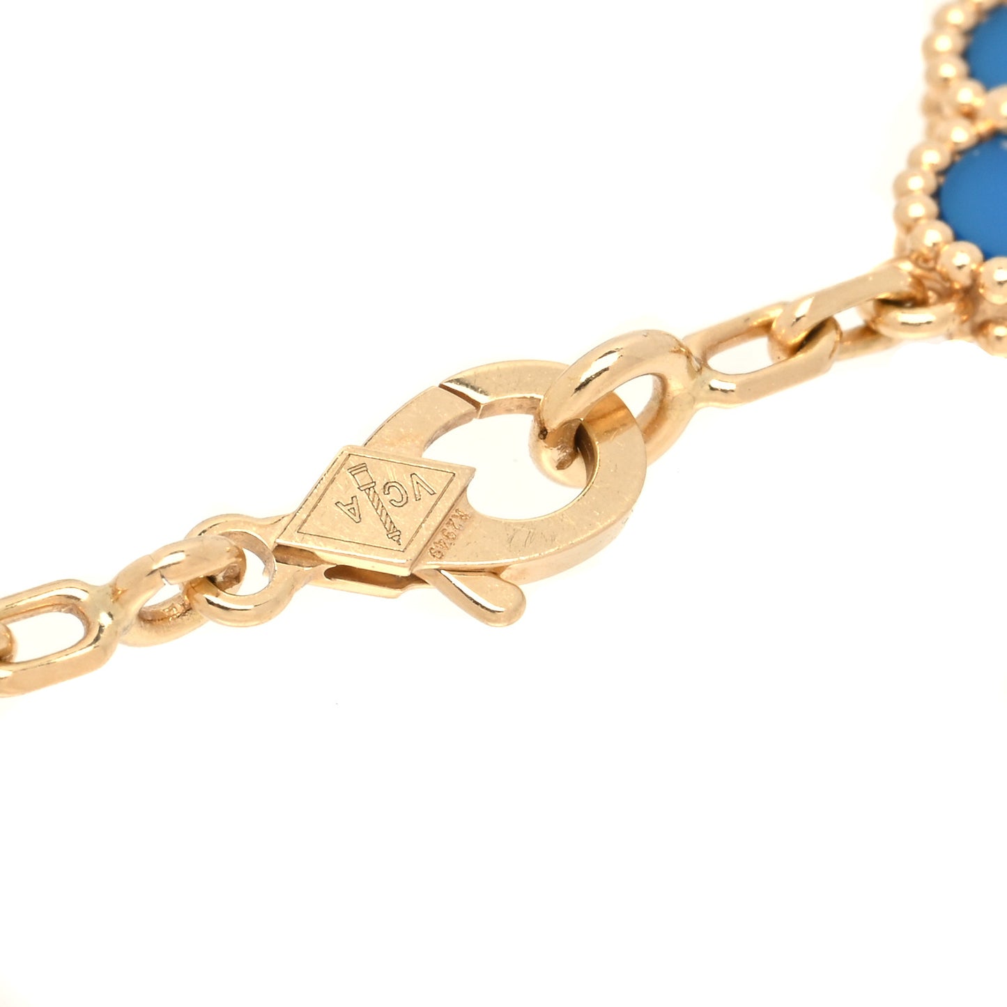18K Yellow Gold Blue Agate 5 Motifs Vintage Alhambra Bracelet