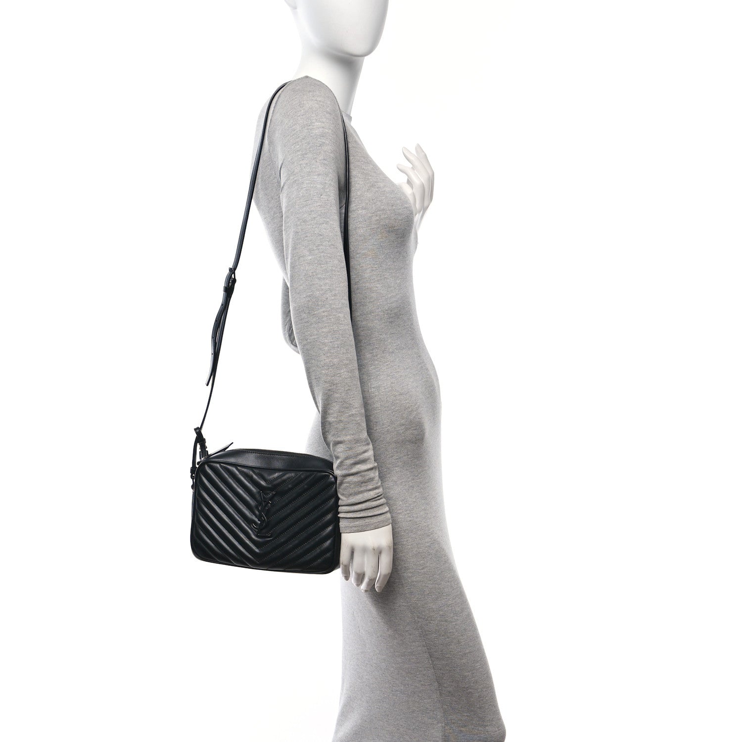 Saint Laurent Calfskin Matelasse Monogram Monochrome Lou Camera Bag Black 2 of 10