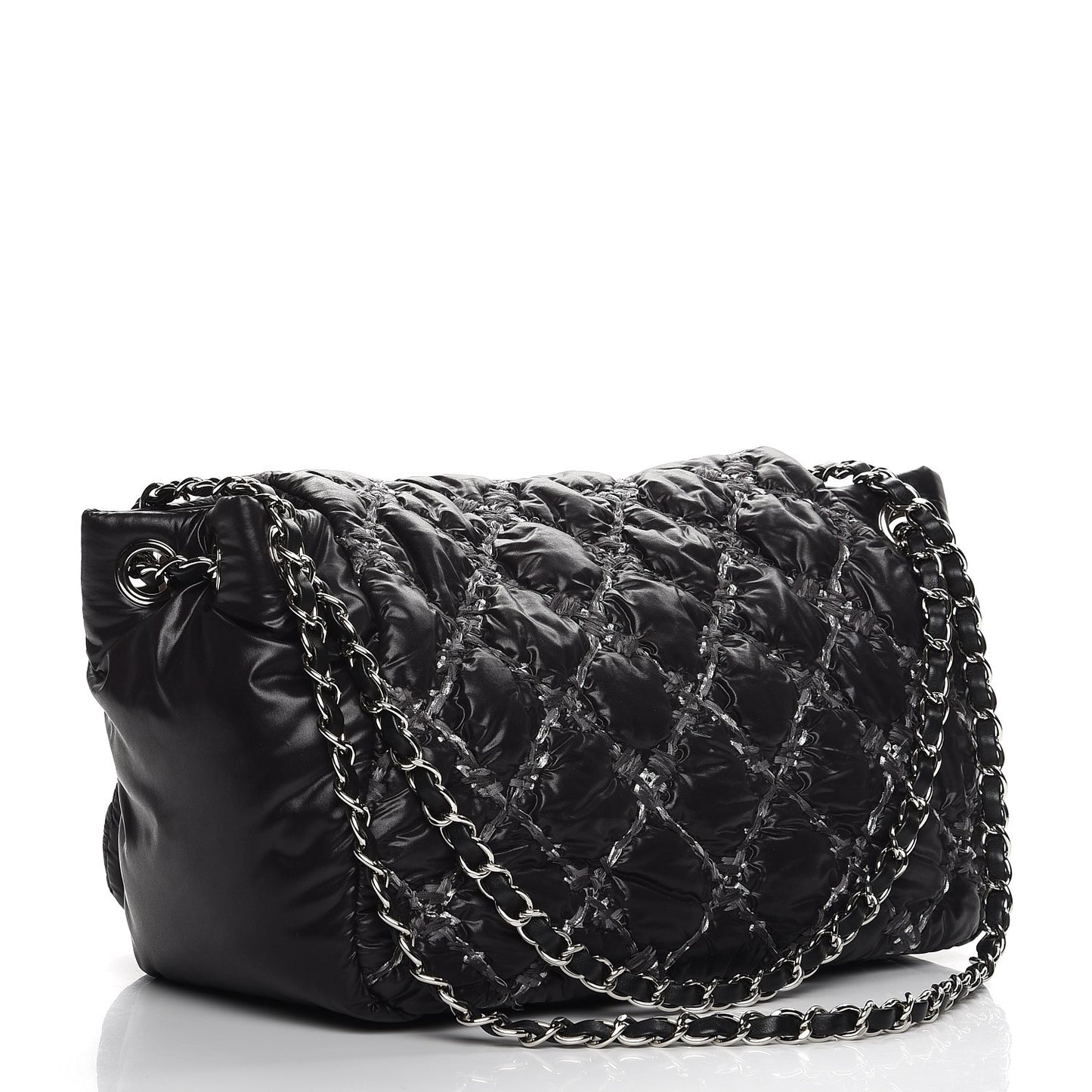 Nylon Quilted Tweed Stitch Bubble Flap Black