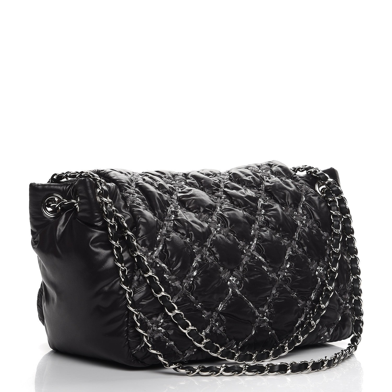 Chanel Nylon Quilted Tweed Stitch Bubble Flap Black 3 of 7