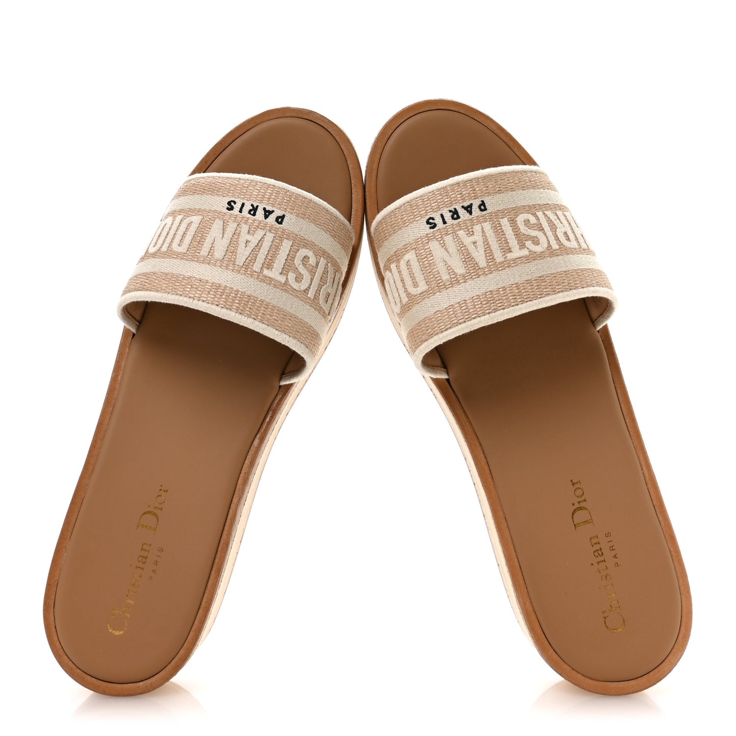 Raffia Dioriviera Embroidered Dway Platform Slide Sandals 38.5 White