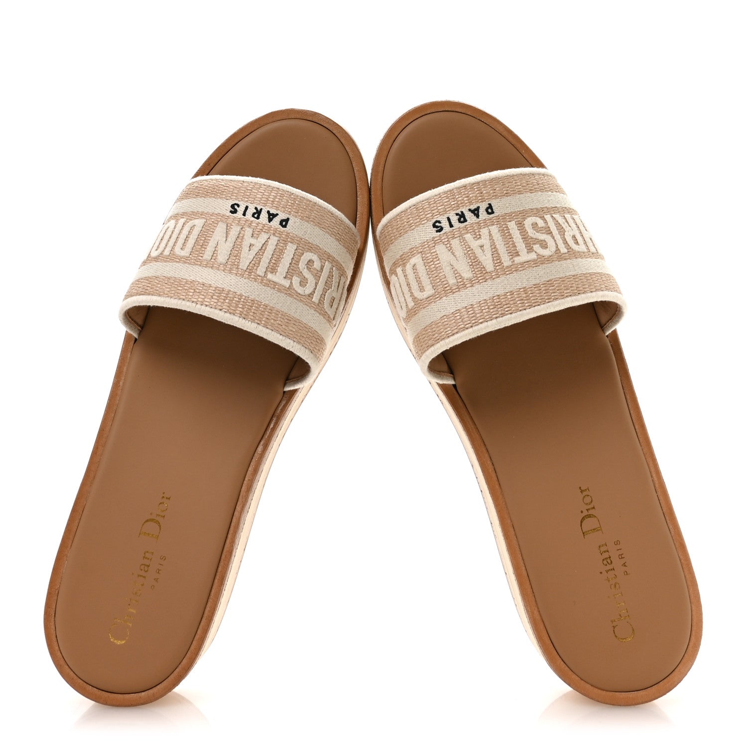Christian Dior Raffia Dioriviera Embroidered Dway Platform Slide Sandals 38.5 White 2 of 8
