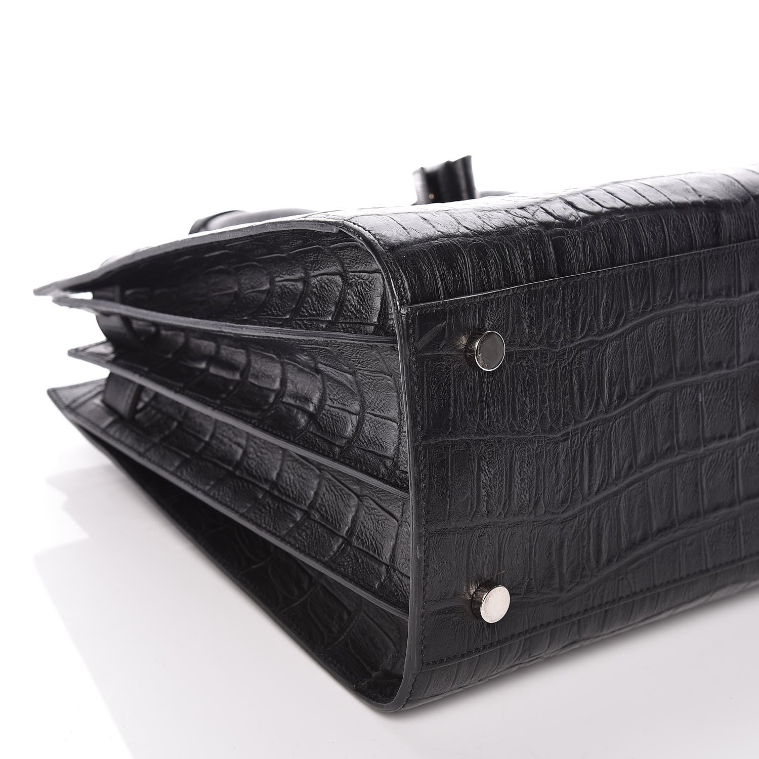Saint Laurent Calfskin Crocodile Embossed Small Sac de Jour Black 9 of 10