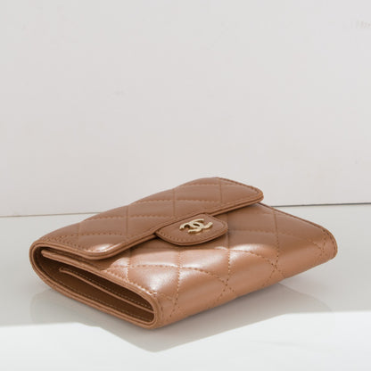 Chanel Lambskin Quilted Compact Flap Wallet Dark Beige 4 of 8