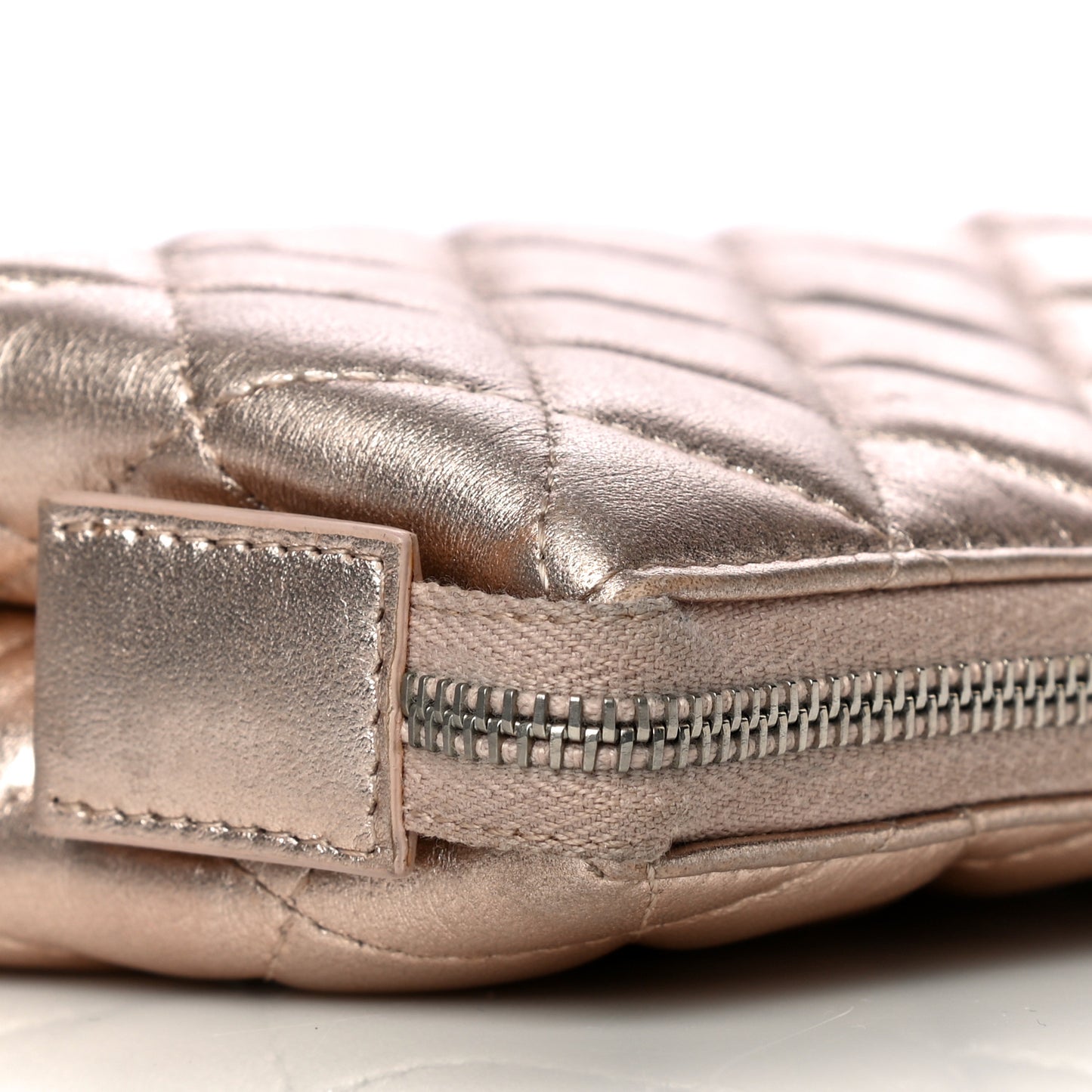 Metallic Lambskin Quilted Cosmetic Pouch Light Gold