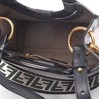 Fendi Glazed Fabric Vitello Century Plexiglass FF 1974 Stamp Patch Small Runaway Shopper Tote Mogano Panna Black 6 of 10