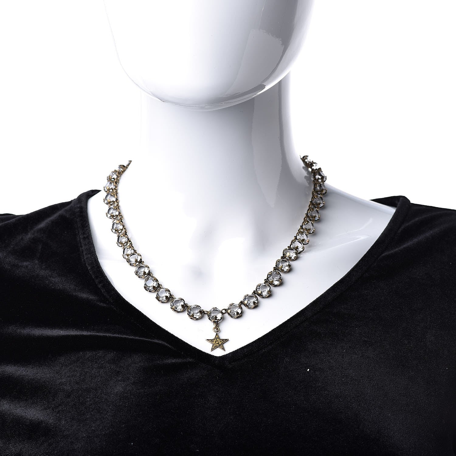 Christian Dior Crystal Star Necklace Gold 2 of 5