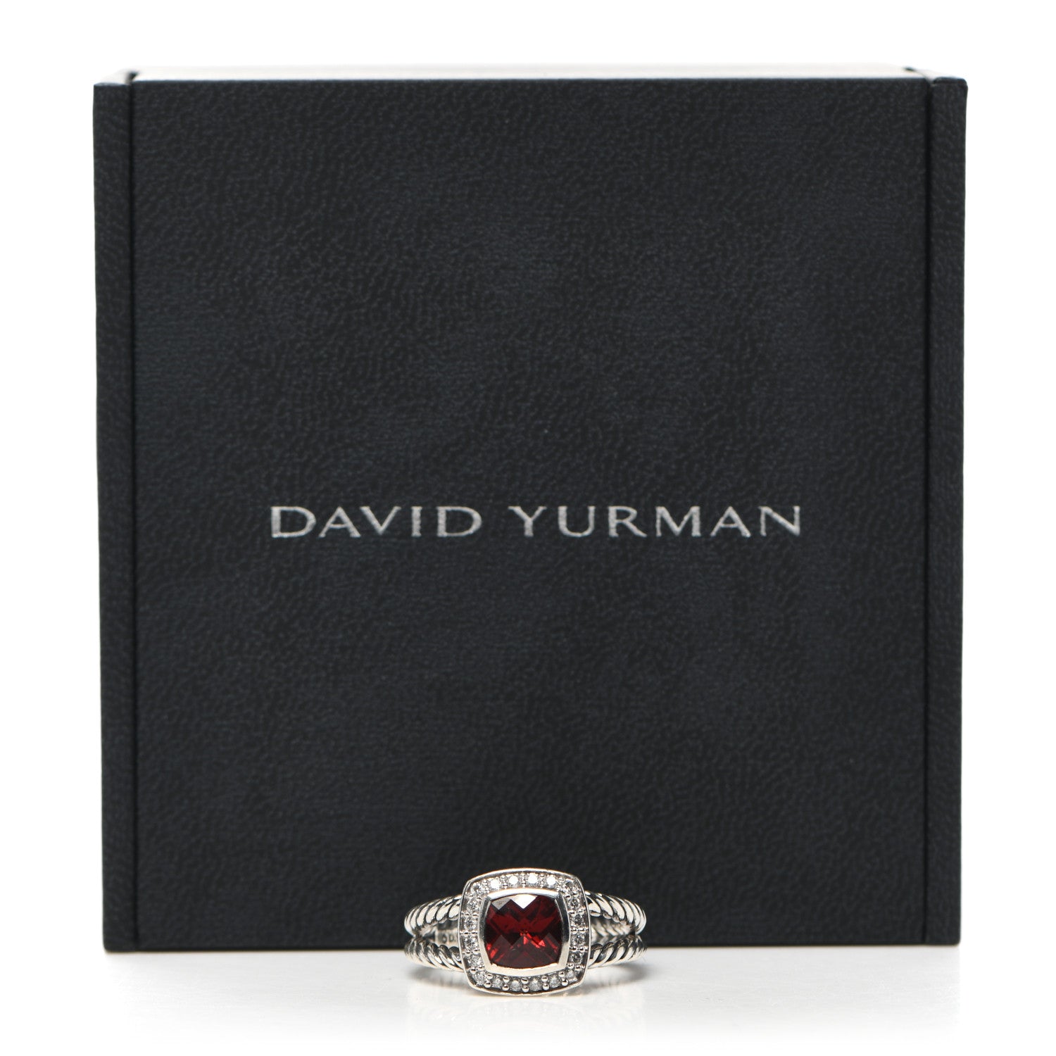 David Yurman Sterling Silver Diamond Garnet 7mm Petite Albion Ring 55 7.25 5 of 5