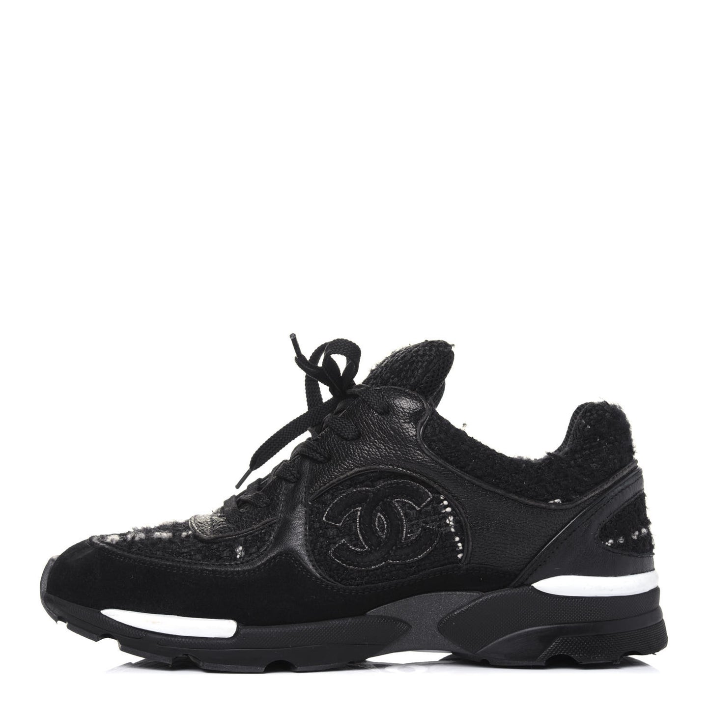 Tweed Suede Goatskin CC Sneakers 37 Black White