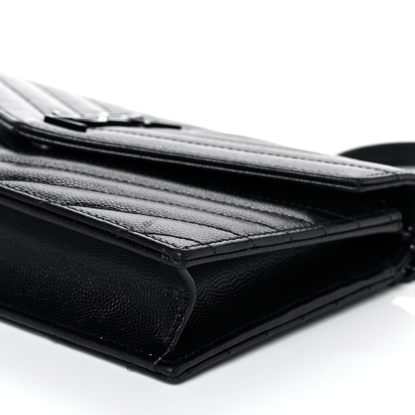 Grain De Poudre Matelasse Chevron Monogram Monochrome Envelope Chain Wallet Black