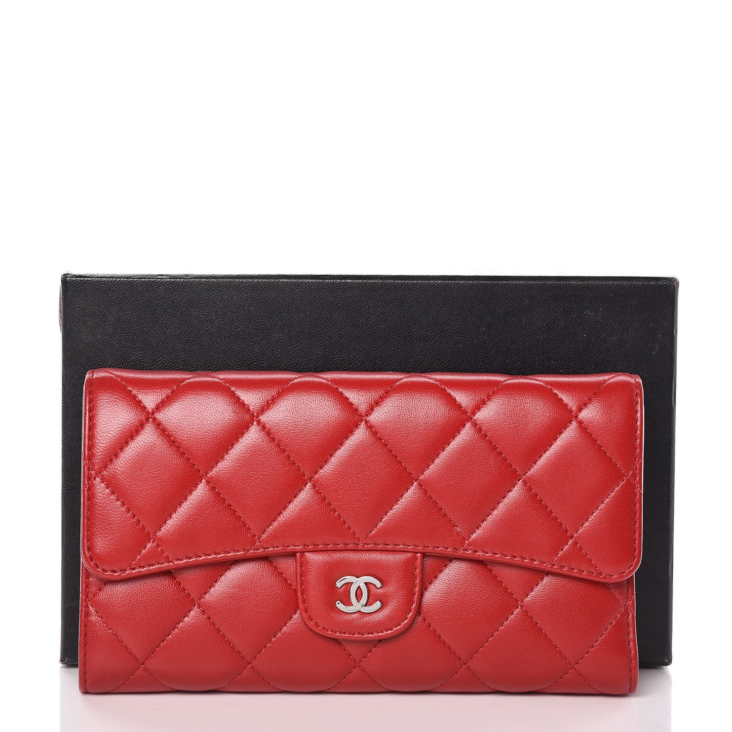 Lambskin Quilted Large Flap Wallet Red