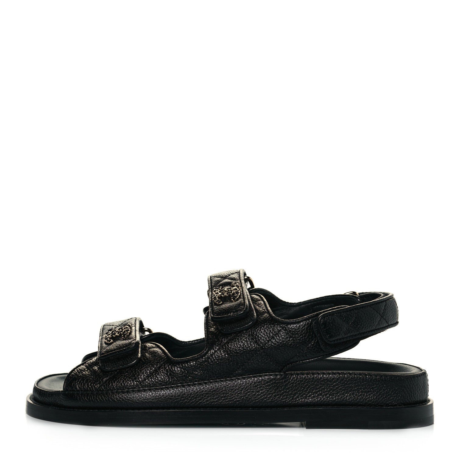 Chanel Grained Calfskin Velcro Dad Sandals 36.5 Black 1 of 8