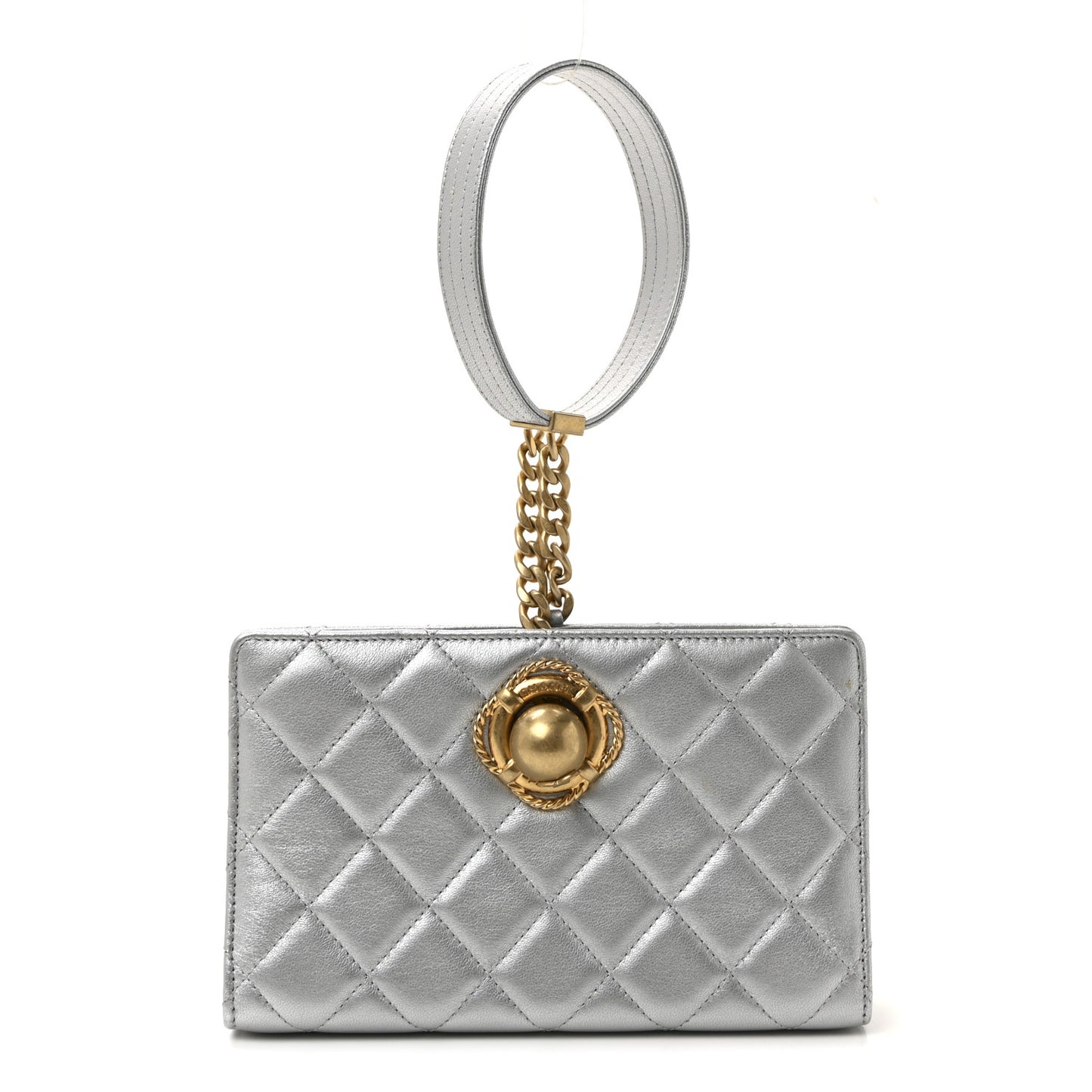 Metallic Lambskin Quilted Evening By The Sea Clutch Silver