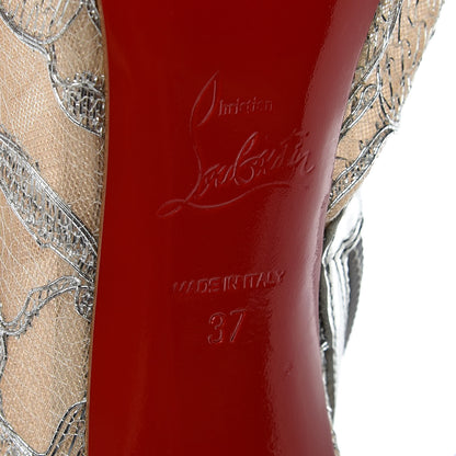 Christian Louboutin Lace Lurex Specchio Gipsybootie 100 Ankle Boots 37 Silver 6 of 8