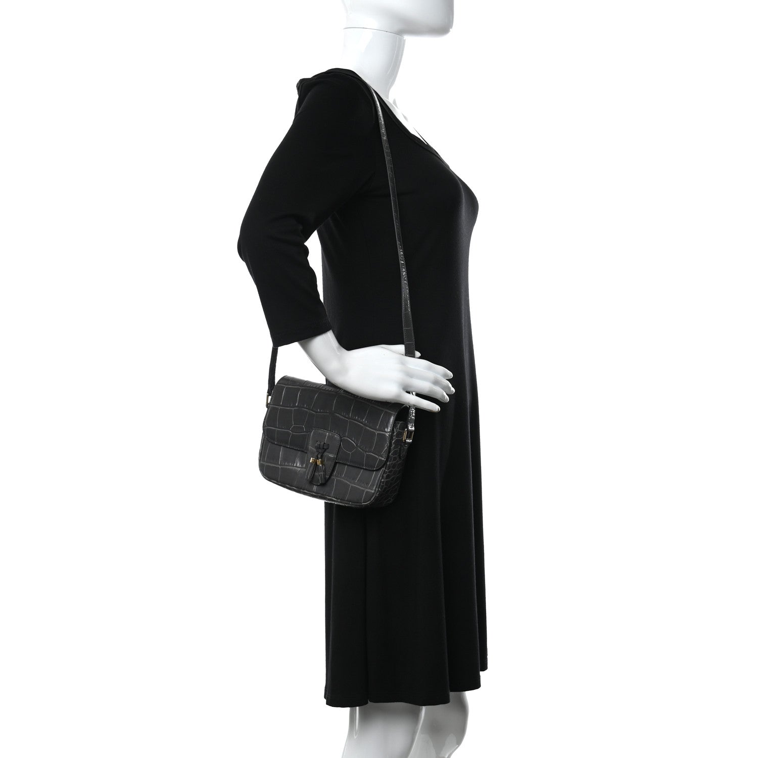 Celine Calfskin Crocodile Embossed Medium Tassel Bag Anthracite 2 of 10
