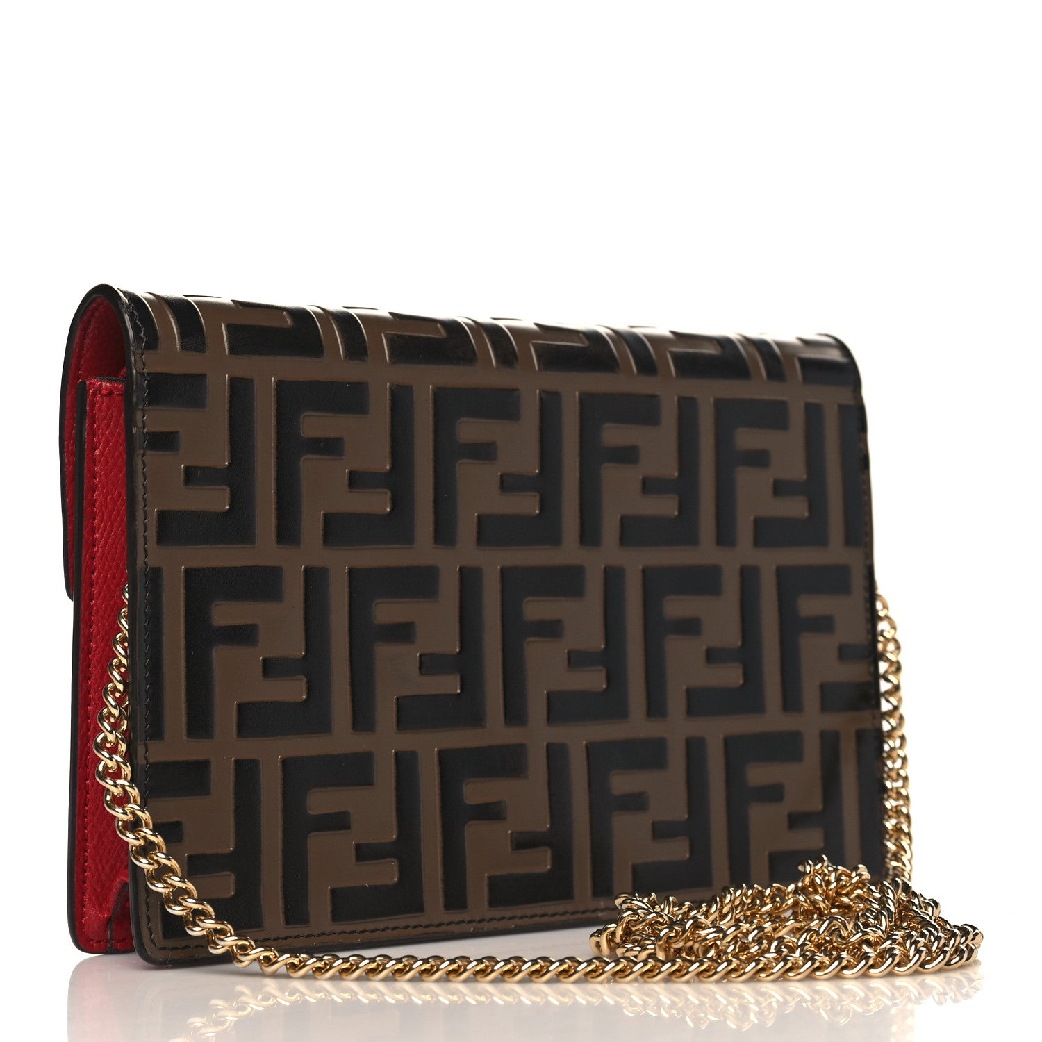 Fendi Vitello Cruise F is Fendi FF 1974 Embossed Medium Envelope Wallet On Chain Fragola Maya Black 3 of 11