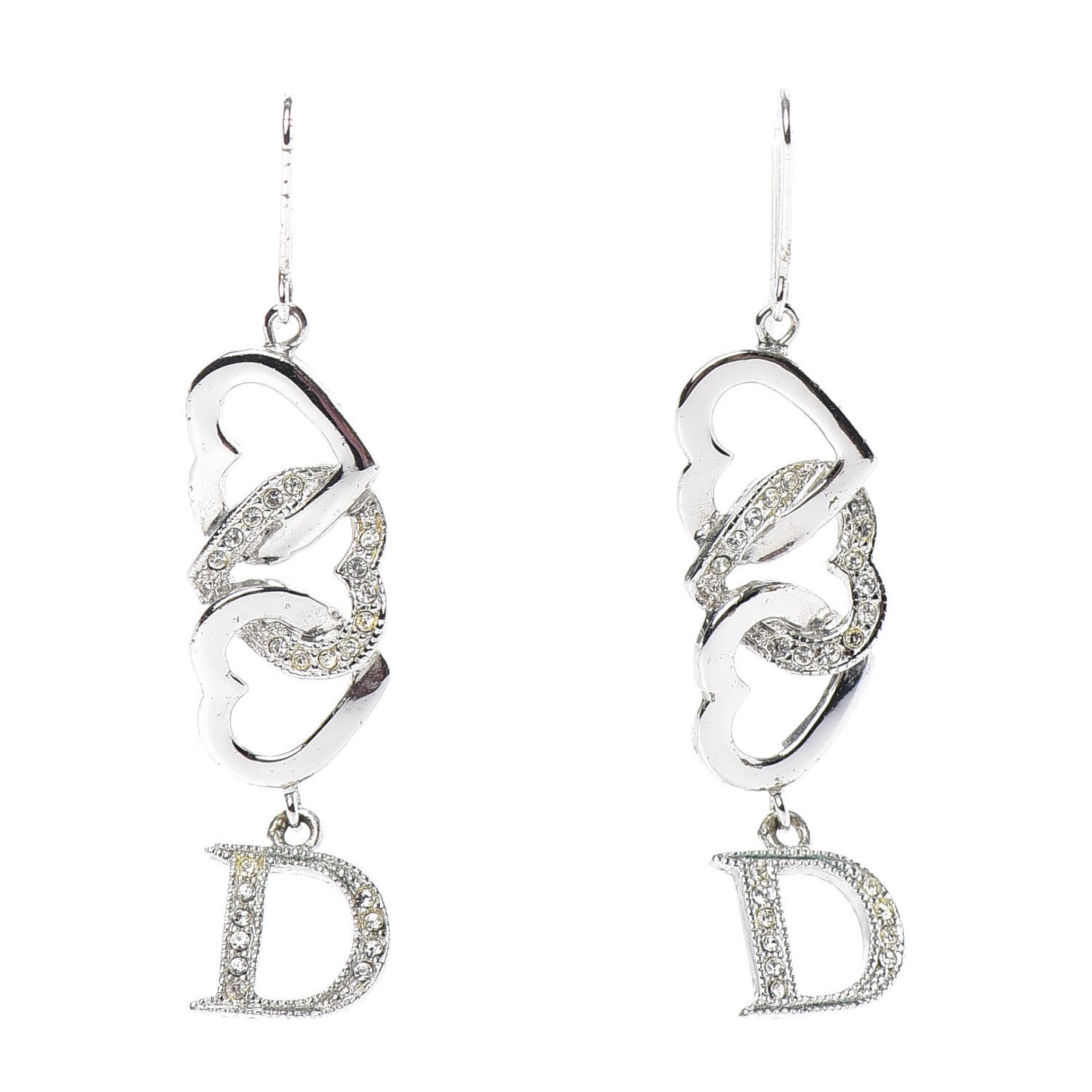 Crystal Heart Hoop Earrings Silver