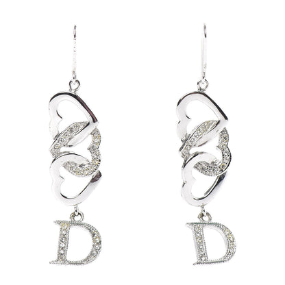 Christian Dior Crystal Heart Hoop Earrings Silver 1 of 3