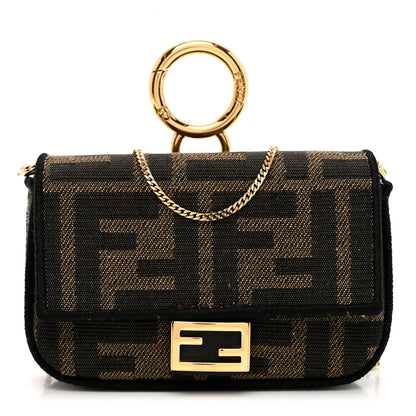 Fendi Fabric Jacquard FF 1974 Nano Baguette Charm Tobacco Moro Black 1 of 7