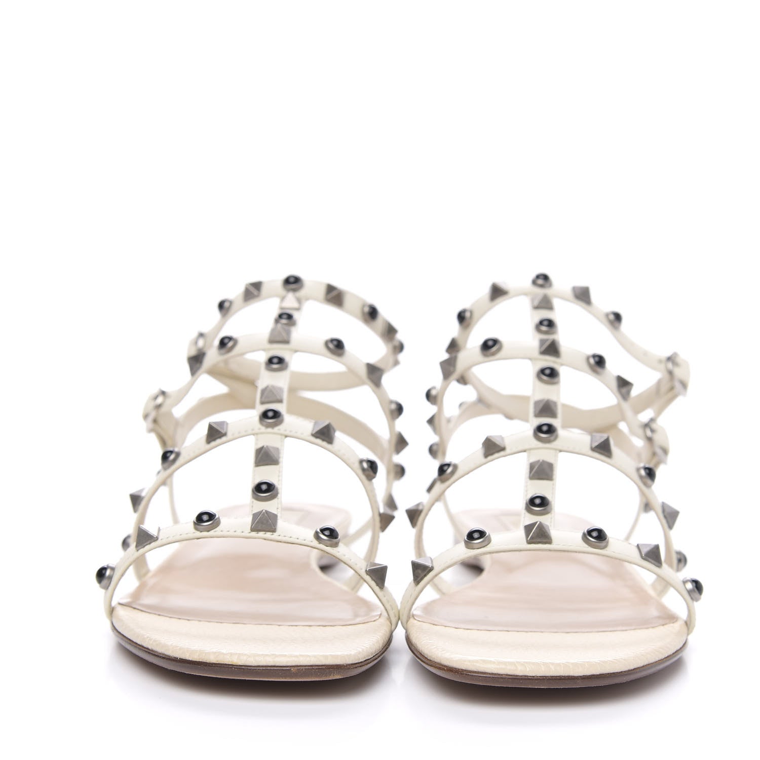 Valentino Garavani Calfskin Onyx Rockstud Rolling Gladiator Flat Sandals 39.5 Light Ivory 2 of 9
