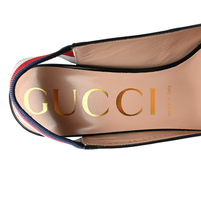 Gucci Malaga Kid Web Sylvie High Heel Slingback Pumps 39 Black 7 of 9
