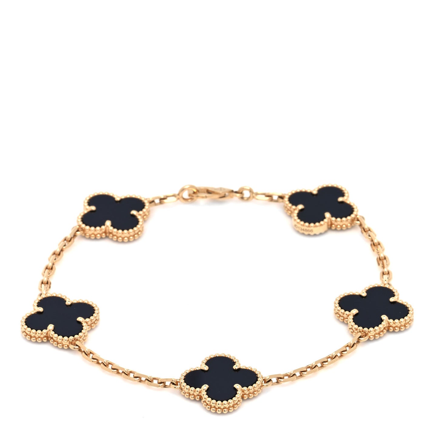 18K Yellow Gold Black Onyx 5 Motifs Vintage Alhambra Bracelet