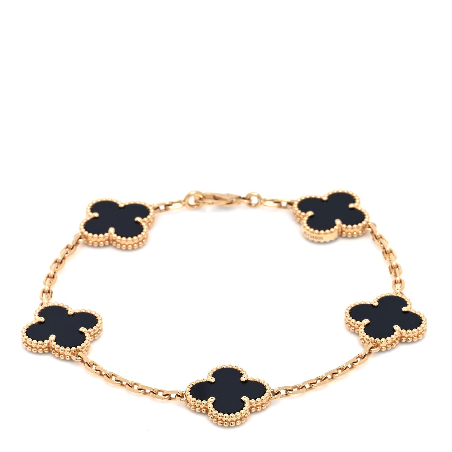 Van Cleef & Arpels 18K Yellow Gold Black Onyx 5 Motifs Vintage Alhambra Bracelet 1 of 5