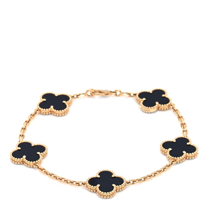 Van Cleef & Arpels 18K Yellow Gold Black Onyx 5 Motifs Vintage Alhambra Bracelet 1 of 5