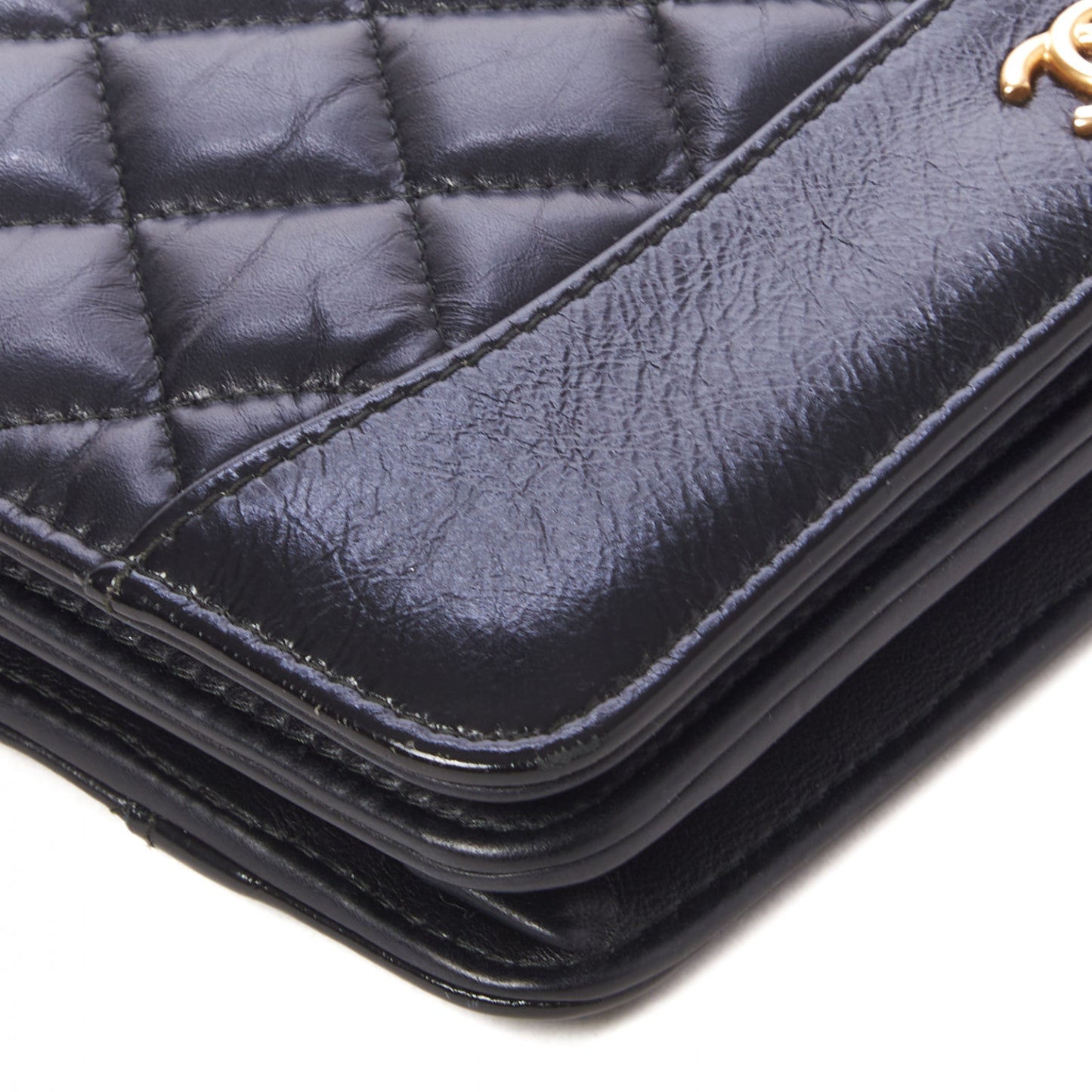 Aged Calfskin Quilted Gabrielle Wallet On Chain WOC Black