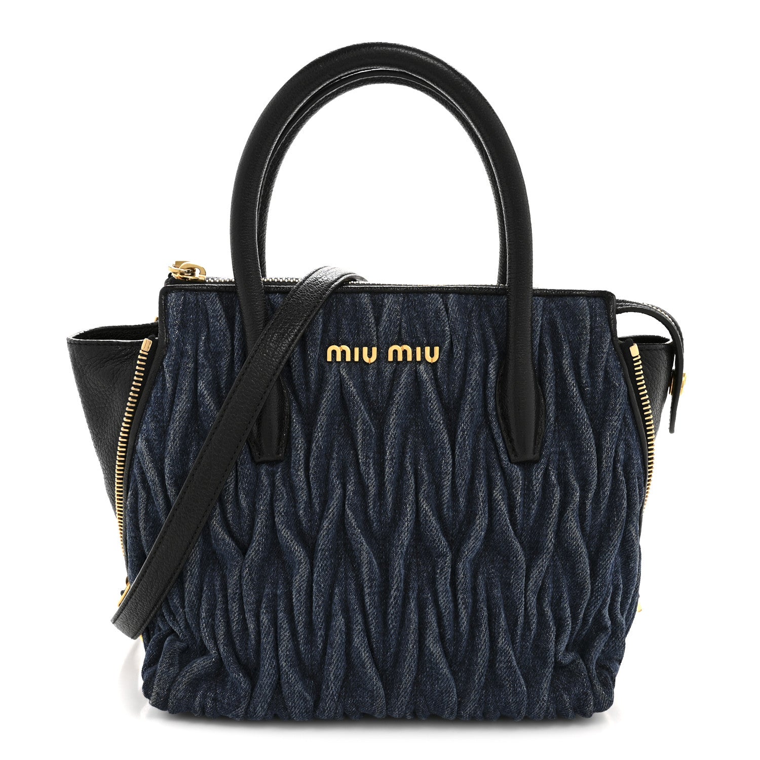 Miu Miu Denim Matelasse Small Zip Tote Blue 1 of 11
