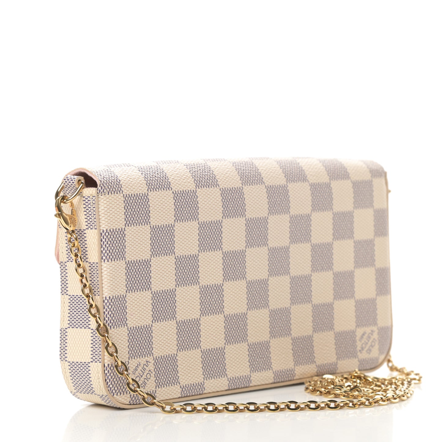 Damier Azur Pochette Felicie Chain Wallet Rose Ballerine