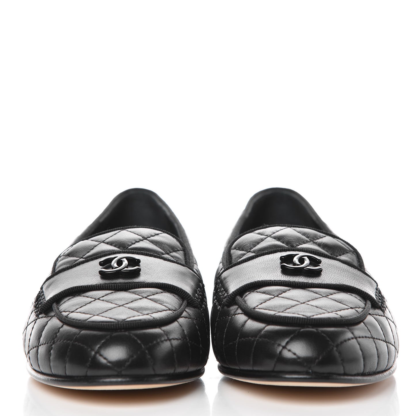 Lambskin Quilted Womens CC Loafers 38.5 Black