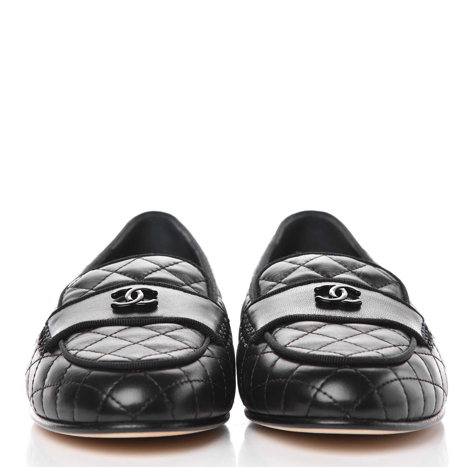 Chanel Lambskin Quilted Womens CC Loafers 38.5 Black 2 of 10