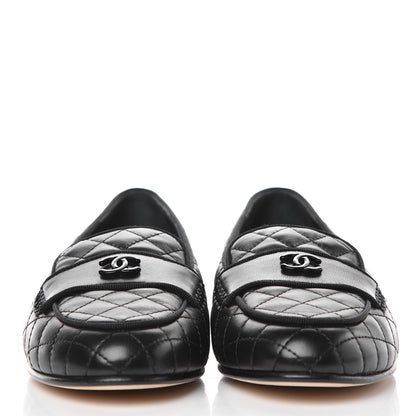 Chanel Lambskin Quilted Womens CC Loafers 38.5 Black 2 of 10