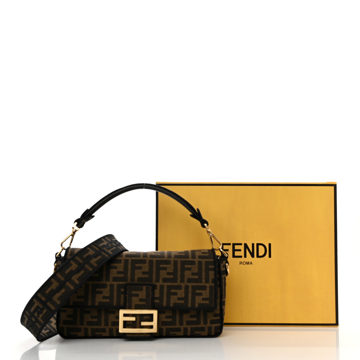 Fendi Fabric Jacquard FF 1974 Medium Baguette Tobacco Moro Black 11 of 11