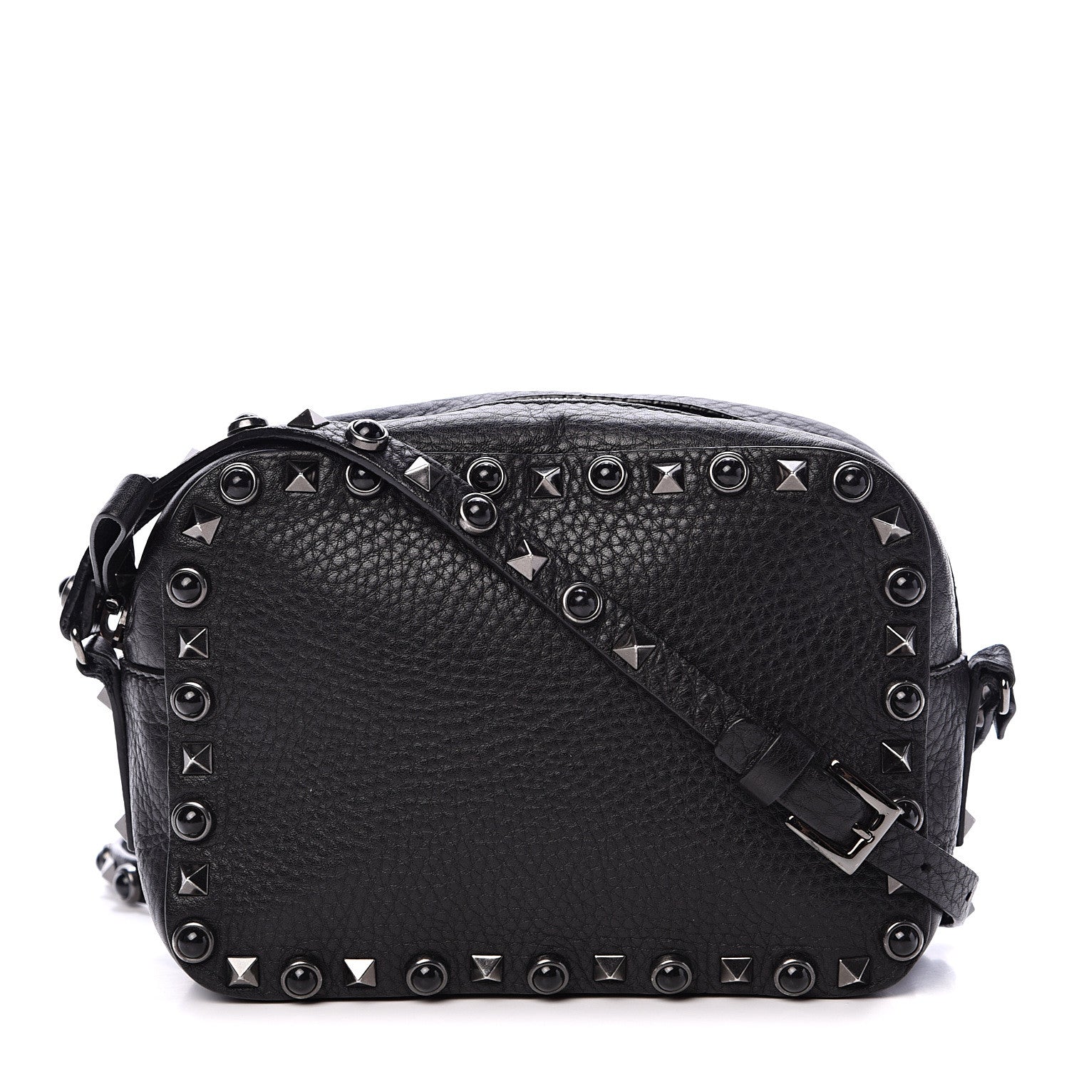 Valentino Garavani Grained Calfskin Onyx Rockstud Rolling Camera Crossbody Bag Black 1 of 11