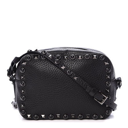 Valentino Garavani Grained Calfskin Onyx Rockstud Rolling Camera Crossbody Bag Black 1 of 11