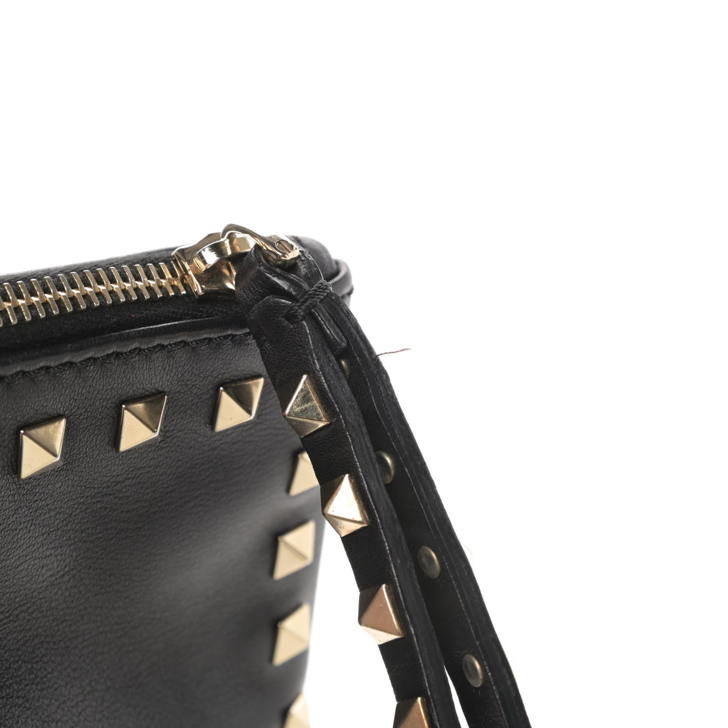 Vitello Large Rockstud Zip Wristlet Pouch Black