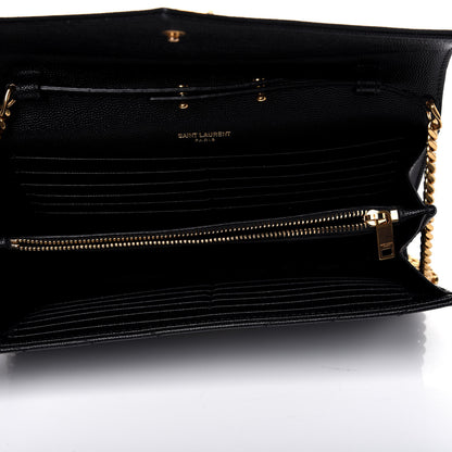 Saint Laurent Grain De Poudre Matelasse Chevron Monogram Chain Wallet Black 5 of 14